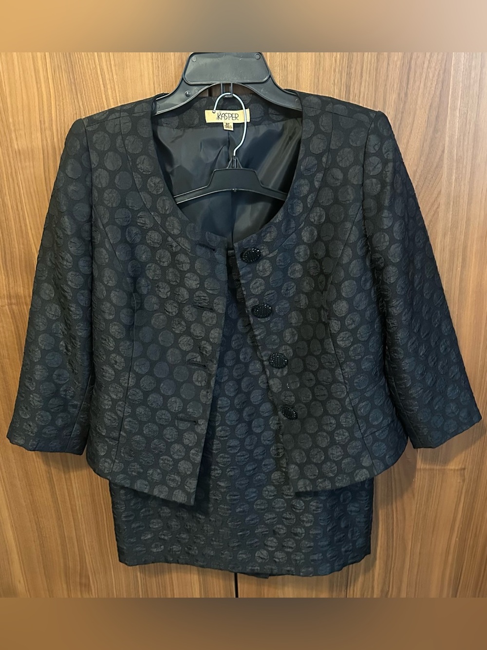 Kasper Black Textured Dot Blazer Set